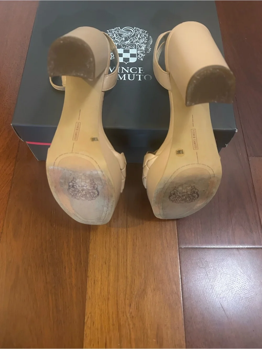 Vince Camuto Tan Braided Leather Block Heel Sandals 9.5